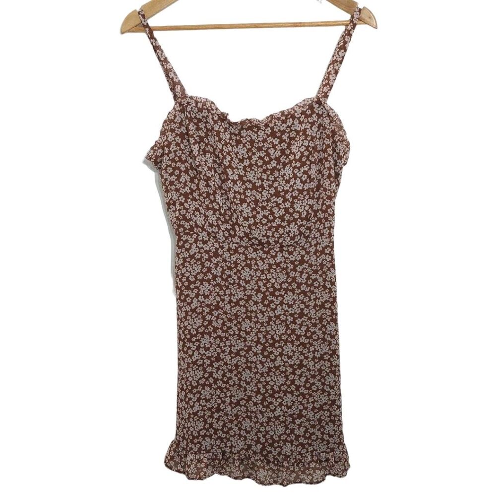 Lush Junior's Size Large Dress Babydoll Brown White Floral Ruffle Sundress